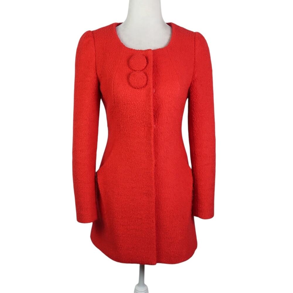 Vintage Vela Cherry Red Wool Blend A-Line Mid-Length Jacket S